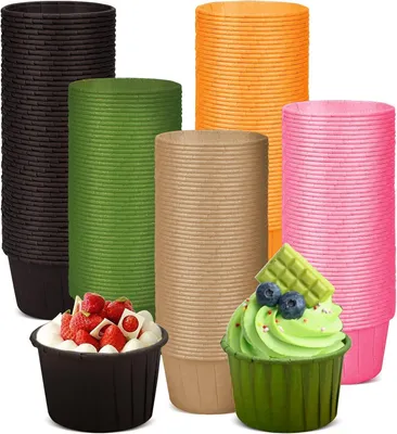 Zdjęcie produktu dla Papierowe foremki do muffinek, 150 sztuk, odporne na wysokie temperatury, 4,5 x 3 cm, kolorowe, do pieczenia