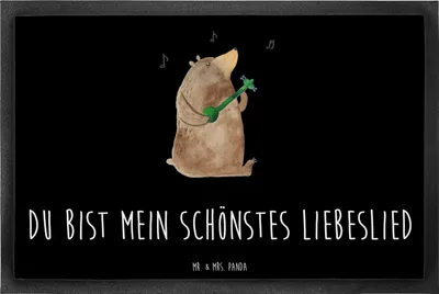 Produktbild von Mr. & Mrs. Panda Schmutzfangmatte Bär Lied 60 x 90 cm - Schwarz - Geschenk, Fussmatte, Gummimatte, Teddy, Bodenvorleger, Valentinstag, Herz, Sauberlaufmatte, Song