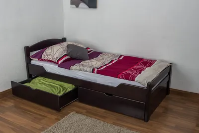 Produktbild von Kinderbett / Jugendbett "Easy Premium Line" K1/2n inkl. 2 Schubladen und 2 Abdeckblenden, 90 x 200 cm Buche Vollholz massiv Schokobraun