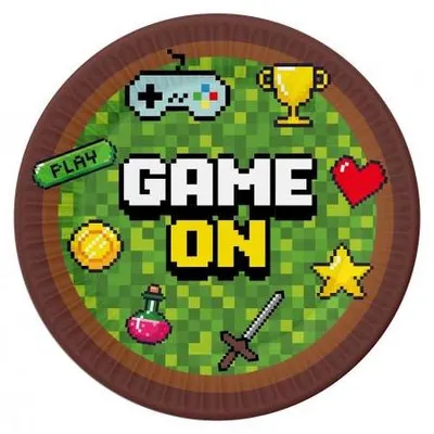 Obrázok produktu pre Game On farebné papierové taniere, 23 cm, sada 6 ks - ideálne na párty a podujatia! Dodajte svojmu stolu zábavu a užite si skvelú párty s priateľmi!