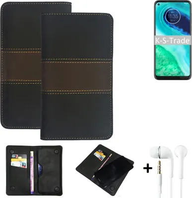 Produktbild von K-S-Trade Handyhülle + Kopfhörer kompatibel mit Motorola G8 Schutzhülle Walletcase Bookstyle Tasche Schutz Case Hülle Wallet Cover Kunstleder