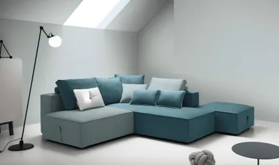 Produktbild von Designer Sofa Couch Ecke Hocker gepolstert Set Wohnraum L-Form Modern alfitalia