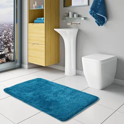 Produktbild von Pacific Badteppich Chillout Blau Mix in 5 Größen, Größe:55x55 cm WC-Vorleger mit Ausschnitt