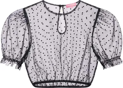 Produktbild von Krüger Faora Dirndlbluse schwarz Größe 36 mit transparentem Oberstoff und Puffärmeln
