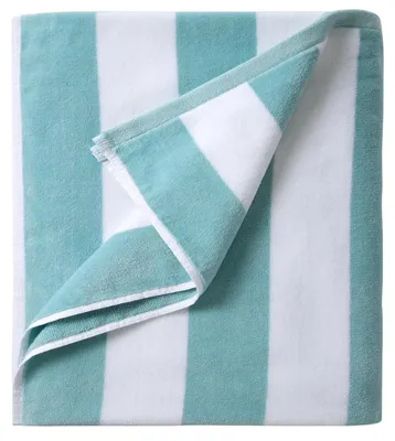 Zdjęcie produktu dla Omgoods - Duży ręcznik plażowy z miękkiej bawełny - Mystyczny niebieski w paski, 96x180 cm