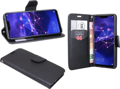 Immagine prodotto di Huawei Mate 20 Lite custodia flip cover look pelle nera con slot per carte di credito