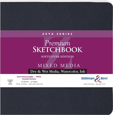Productafbeelding van & Birn Zeta serie Softcover schetsboek, 7,5 "x 7,5 ", 270 g/m² (extra zwaargewicht), wit papier, glad oppervlak