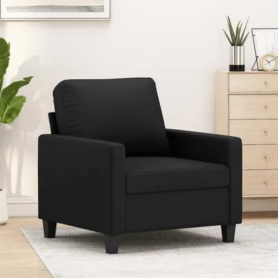 Produktbild von Schwarzer Sessel aus Kunstleder mit 60 cm Sitzbreite, gepolsterter Sitzfläche, Metallgestell und Schaumstoffpolsterung für Wohnzimmer, Büro und Lounge