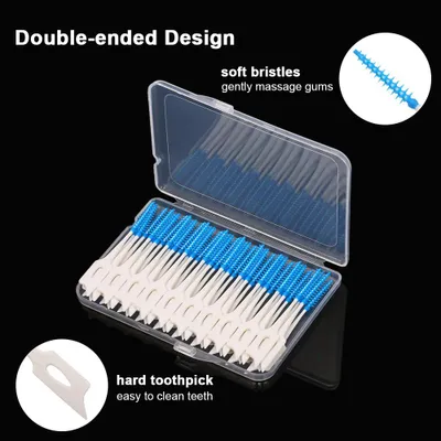 Produktbild von Anself 40 Stück doppelseitige Zahnstocher aus weichem Silikon, Zahnstocher, Zahnseide, Interdentalbürste, Zahnstäbchen, Hygiene-Werkzeuge