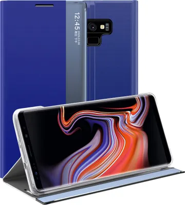 Produktbild von Galaxy Note 9 Hülle, LaimTop Slim Flip Leder Smart View Window Klappetui Schutzhülle mit Standfunktion für Samsung Galaxy Note 9 Blau