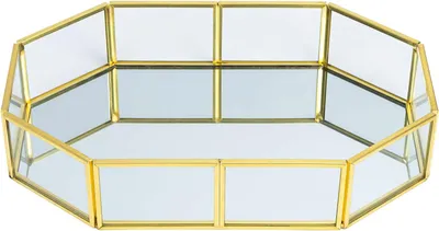 Produktbild von Vintage-Tablett mit Goldspiegel – Ø 21 cm – Glas/Metall – Schmuck, Make-up – Schminktisch/Schlafzimmer