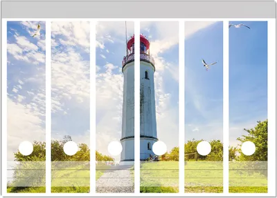 Produktbild von Wallario Ordnerrücken Sticker, selbstklebend für breite Ordner, 6 Stück, Motiv Leuchtturm auf Hiddensee bei Sonnenschein