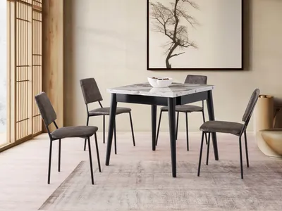 Zdjęcie produktu dla Skye Decor, Totem - 3042, Biały marmur, Rozkładany stół do jadalni, 80 x 75 x 80 cm, 100% PŁYTY POWLEKANE MELAMINEM