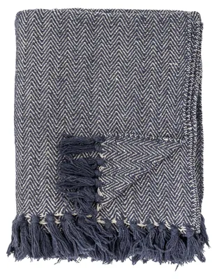Productafbeelding van CREATIEVE COLLECTIE | Herringbone deken, blauw, mix van vezels | L160 x B130 cm | 82066534
