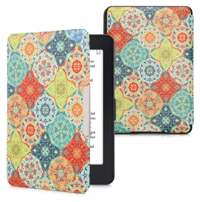 Produktbild von kwmobile Schutzhülle für Amazon Kindle Paperwhite Hülle - eReader Flip Case mit Auto Sleep Funktion - Mosaik Kacheln mit Rot Grün Blau