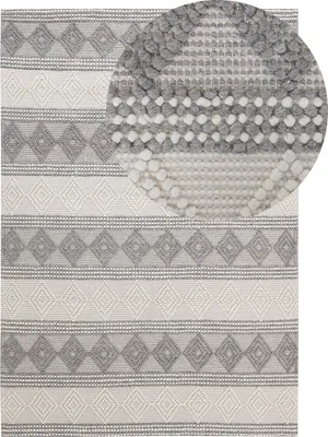 Produktbild von BELIANI Teppich Beige / Grau Wolle Rechteckig 160 x 230 cm Geometrisches Muster Handgewebt Boho Skandinavisch Kurzhaar Kurzflor Wohn- und Schlafzimmer