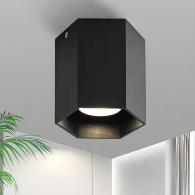Produktbild von ZMH Deckenleuchte Schwarz 1 Flammig GU10 Deckenspots LED Aufbauspot Deckenstrahler Spots Aufbaustrahler Modern Rund Spotleuchte Aufbauleuchte für Küche Wohnzimmer Esszimmer Flur
