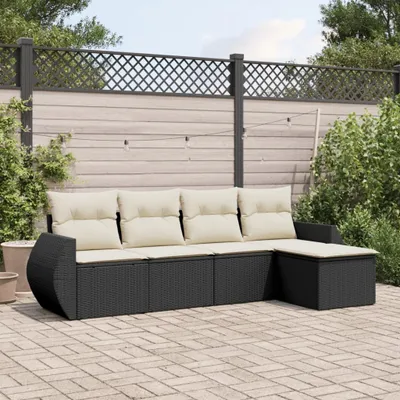 Produktbild von 5-tlg. Garten-Sofagarnitur mit Kissen Schwarz Poly Rattan 3221285