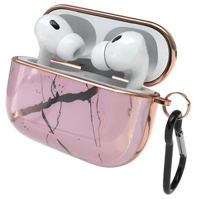 Produktbild von EAZY CASE - Schutzhülle für AirPods Pro 2 Hülle Rosa Hard Case Stoßfest mit Karabiner geeignet als Schlüsselanhänger Antikratz Etui rutschfest Hardcase für Airpod Pro 2. Generation in Rosegold Marmor