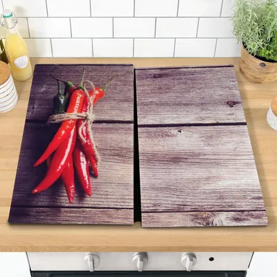 Produktbild von HI - Herdabdeckplatten Glas 2tlg 52x30cm mit rutschfesten Füßen Herdabdeckung (28013)