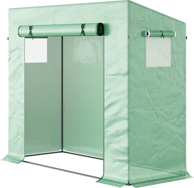 Zdjęcie produktu dla Szklarnia, szklarnia foliowa 200 x 76 x 168 cm z drzwiami rolowanymi, szklarnia, domek na pomidory z bocznym oknem, folia siatkowa PE, zimowy domek dla roślin do ogrodu, balkon, zielony