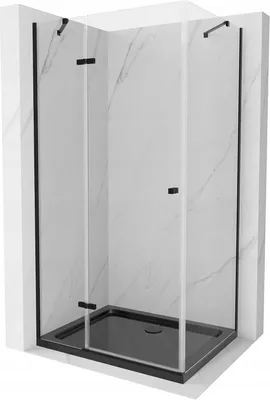 Produktbild von Mexen Roma kippbare Duschabtrennung 100 x 90 cm, Transparent, Schwarz + Duschwanne Flat, Schwarz - 854-100-090-70-00-4070B