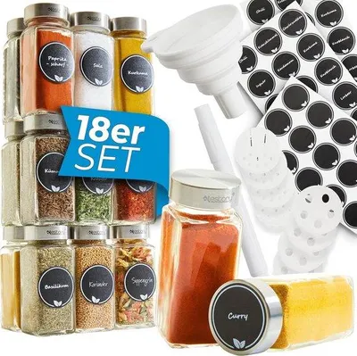 Produktbild von Famanu Kräuterbehälter Set mit Edelstahldeckel - luftdicht, 18 Stück - 120 ml