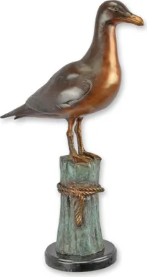 Produktbild von Bronzeskulptur einer Möwe auf einem Anlegepfahl Replikat Retro Design Dekoration