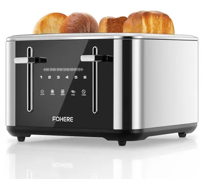 4-Scheiben-Toaster mit Touchscreen, 6 Bräunungsstufen, Edelstahl