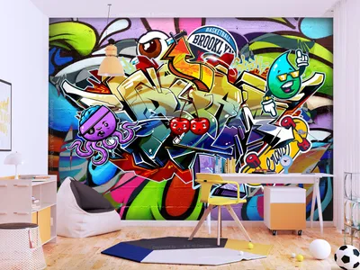 Produktbild von Vlies Fototapete Graffiti 400x280 cm Tapeten Wandtapete XXL Streetart Mural Urbane Kunst SteinWand bunt i-C-0179-a-a