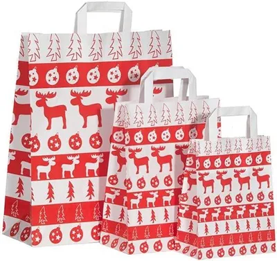Image de Sacs en papier pour Noël, 50 pièces, 18 x 8 x 22 cm, avec des anses plates, pour les cadeaux