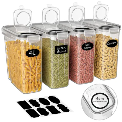 Produktbild von Luftdichte Aufbewahrungsbehälter, 4er-Set, Küchenaufbewahrungsboxen mit Kunststoffdeckeln, Aufbewahrungsbehälter für Getreide, Mehl und Müsli.