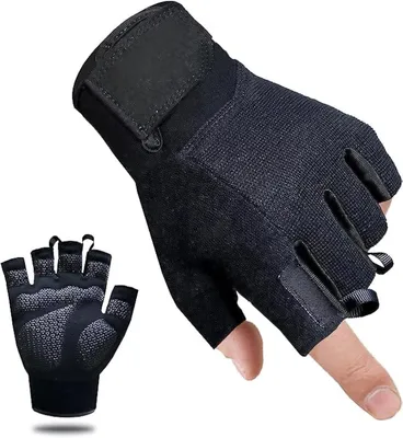 Produktbild von Sport Handschuhe,Rutschfeste Fitnesshandschuhe,Halbfinger Trainingshandschuhe,Silikon Grip,Atmungsaktive,für Gewichtheben,Radfahren,Training,Schwarz,L