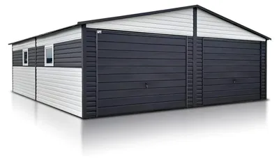 Produktbild von Fertiggarage für zwei Autos 7x7 m Satteldach Schwingtor Weiß