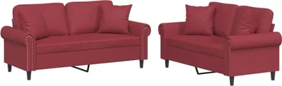 Image de vidaXL Canapé 2 pièces avec coussins vin rouge similicuir
