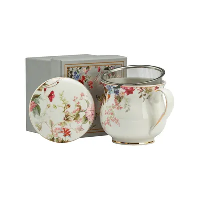 Produktbild von Tasse mit Teesieb „Kwiaty Retro“, Keramik, Porzellan, 480 ml, Stahlfilter