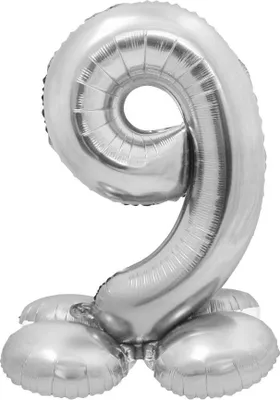 Zdjęcie produktu dla Balon foliowy, stojąca cyfra 9, srebrna, 72 cm