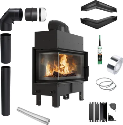 Produktbild von Lufteckkamin KRATKI FLOKI 12kW links Ø200 schwarz Montageset