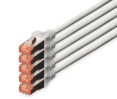 Produktbild von DIGITUS CAT 6 S/FTP Patchkabel, 5 Stück, 20m, grau