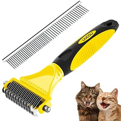 Produktbild von Hundebürste, Katzenbürste, Hundekamm, Katzenkamm, LIUCOLI Doppelseitige 23+12 Unterfellbürste Hunde Katze für langhaar/kurzhaar - Haustier Unterwolle Bürste, 96% Knoten und Loses Haar Entfernt