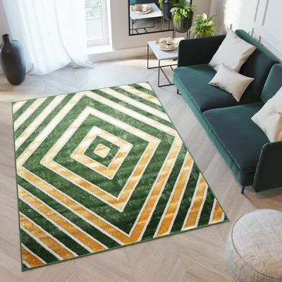 Image de Tapis Salon Chambre à coucher Motif moderne chiné Design vert jaune OEKOTEX 80 x 150 cm
