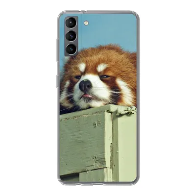 Produktbild von MuchoWow® Handyhülle Schutzhülle Hülle für Samsung Galaxy S21 Plus Panda - Holz - Rot Silikon Softcase Handy Hülle - Handy-Tasche
