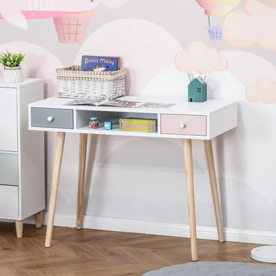Produktbild von Sweiko Kinder Schreibtisch mit Schublade mehrfarbig Kindertisch mit Kieferfischbeine 100 x 48 x 76,5 cm