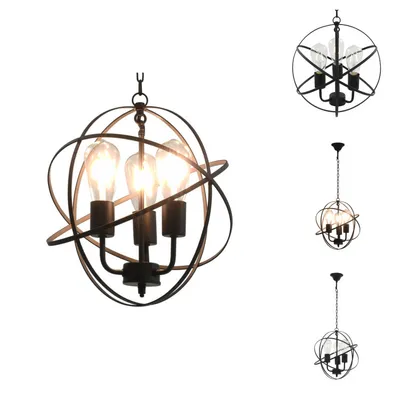 Image de vidaXL Lampe à suspendre noire boule 3 x E27 douille - Lampes