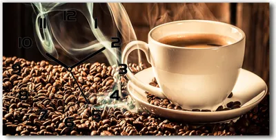 Produktbild von Wanduhr aus Glas – 60x30 cm - Glasbild - Glasuhr - Gehärtetes Glas - schwarze-zeiger - aromatischer Kaffee