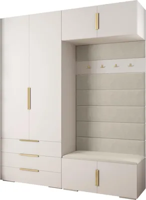 Produktbild von MEBLE KRYSPOL Inova 1 Möbelset Garderobe, 236,7x200x47cm - Weiß, Manila 02, Gold