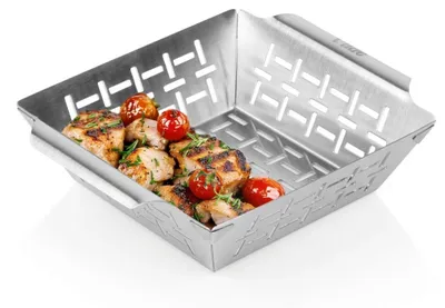 Zdjęcie produktu dla Koszyk do grillowania warzyw ze stali, perforowany, 22 x 18,5 x 6 cm