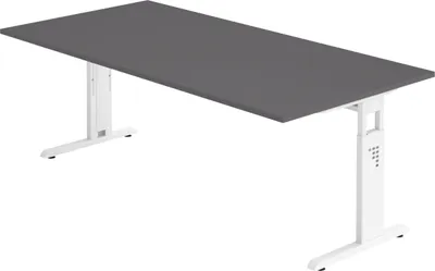 Produktbild von bümö Schreibtisch Serie-O - Nachbildung: Graphit, Größe:  200 x 100 cm, Gestell: Weiß