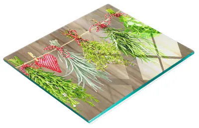 Produktbild von Nachbildungatives Küchenschneidebrett aus Glas mit Kräuterschnur, 60 x 52 cm