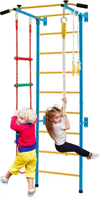 Obrázek produktu pro COSTWAY Dětská lezecká stěna kovová, gymnastická stěna gymnastické vybavení lezecký rám 107x83x223cm, domácí sportovní vybavení pro děti a dospělé do 100 kg (žlutá a modrá)